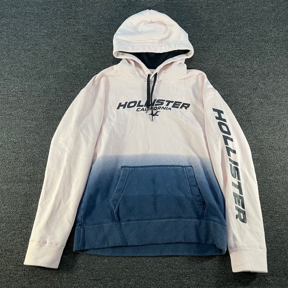 Hollister Hoodie Mens Medium Pink Blue Good Ombre Logo Pullover 322F2263